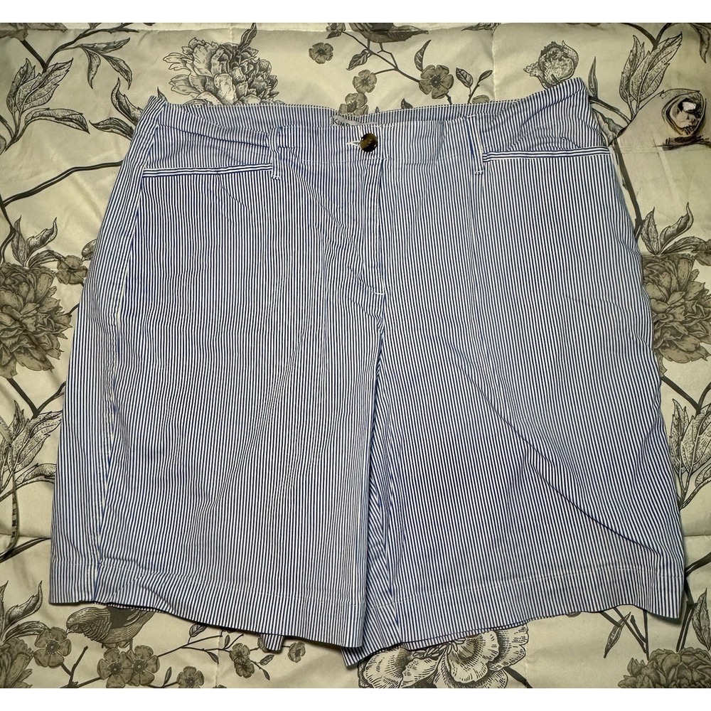 Kim Rogers Blue White Striped Chino Shorts Size 16